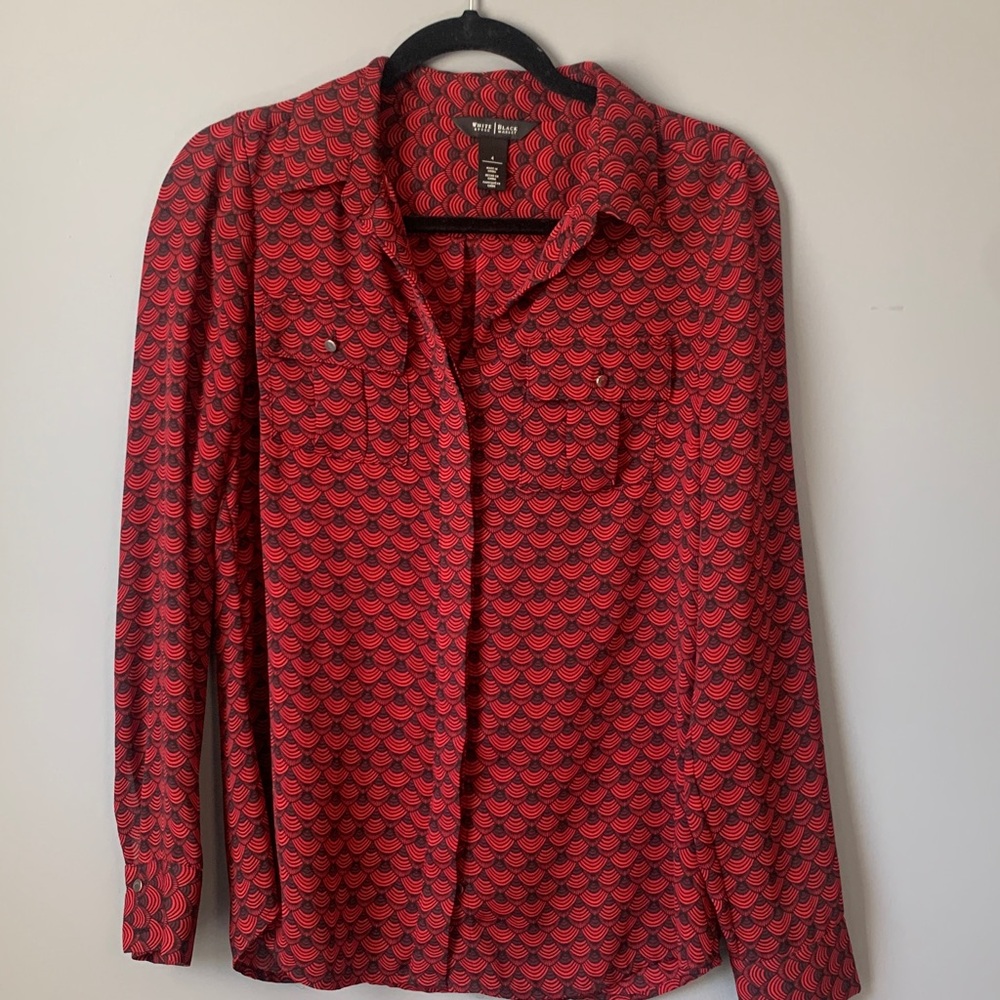 White House Black Market Red Button Up Blouse